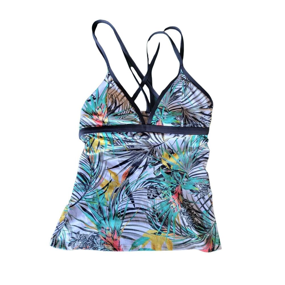 Skye Swim Top S/P Womens White‎ Tropical Print Pullover Swimwear Padded